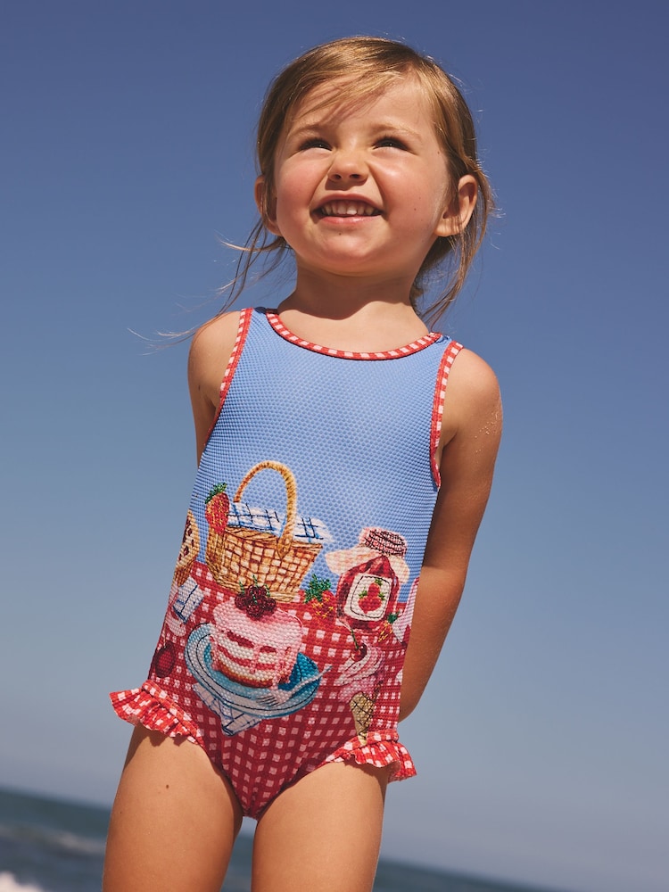 Red/Blue Gingham Picnic Frill Leg Swimsuit (3mths-10yrs) - Red/Blue Gingham Picnic Frill Leg / 12-18 Months (80-86cm)