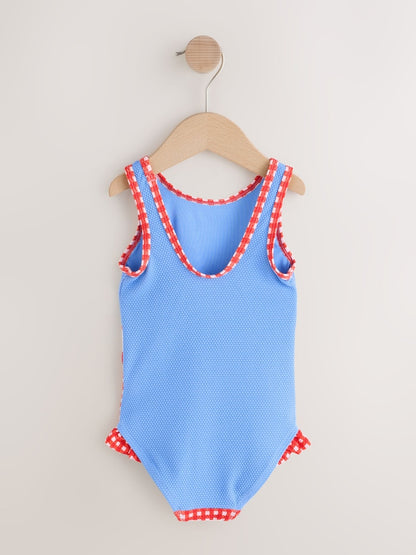 Red/Blue Gingham Picnic Frill Leg Swimsuit (3mths-10yrs)