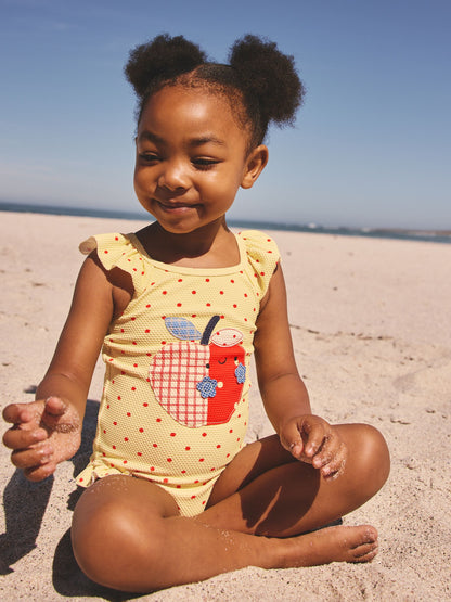 Yellow Apple Polka Dot Frill Swimsuit (3mths-7yrs) - Size 3-6 Months (62-68cm)
