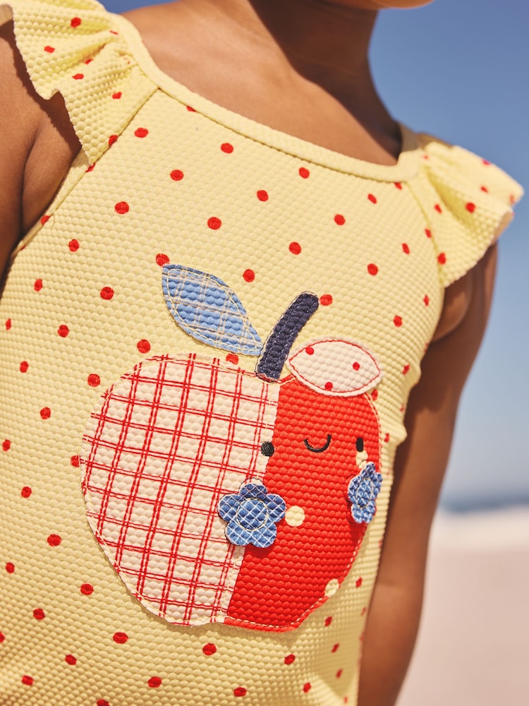 Yellow Apple Polka Dot Frill Swimsuit (3mths-7yrs) - Size 3-6 Months (62-68cm)