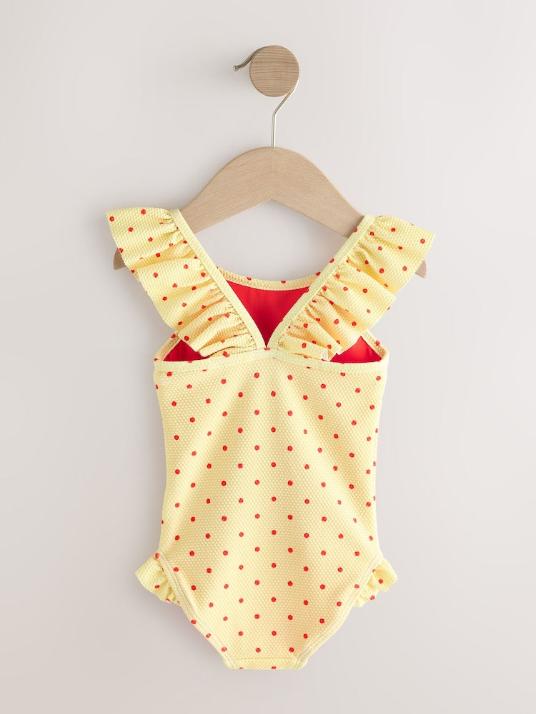 Yellow Apple Polka Dot Frill Swimsuit (3mths-7yrs) - Size 3-6 Months (62-68cm)