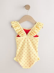 Yellow Apple Polka Dot Frill Swimsuit (3mths-7yrs) - Size 3-6 Months (62-68cm)