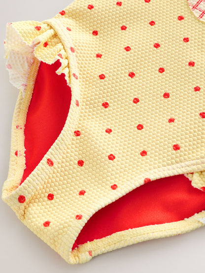Yellow Apple Polka Dot Frill Swimsuit (3mths-7yrs) - Size 3-6 Months (62-68cm)