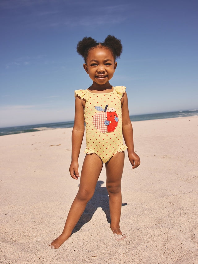 Yellow Apple Polka Dot Frill Swimsuit (3mths-7yrs) - Size 3-6 Months (62-68cm)