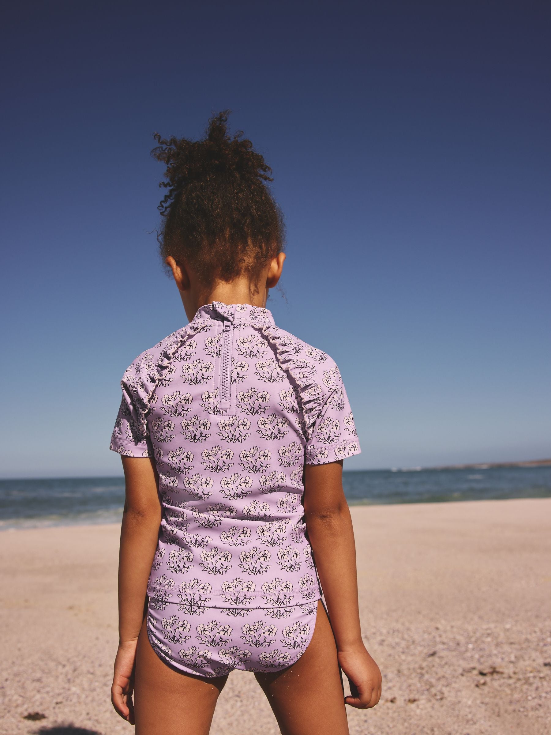 Lilac Purple Ditsy Floral Short Sleeved Sunsafe Swim Set (3mths-10yrs) - Size 3-6 Months (62-68cm)