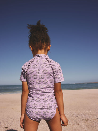 Lilac Purple Ditsy Floral Short Sleeved Sunsafe Swim Set (3mths-10yrs) - Size 3-6 Months (62-68cm)