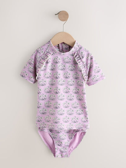 Lilac Purple Ditsy Floral Short Sleeved Sunsafe Swim Set (3mths-10yrs)