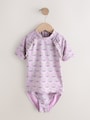Lilac Purple Ditsy Floral Short Sleeved Sunsafe Swim Set (3mths-10yrs) - Size 3-6 Months (62-68cm)