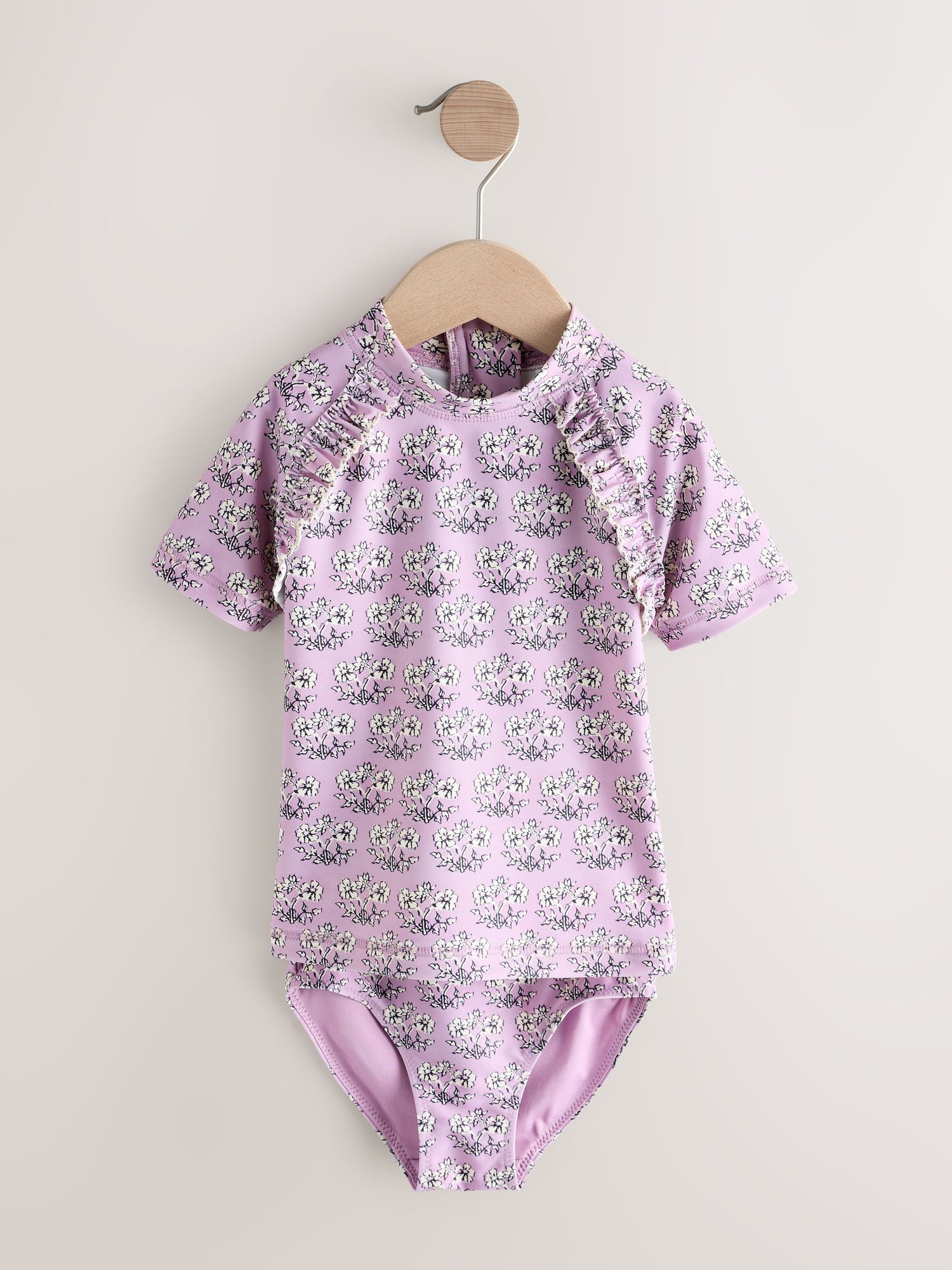 Lilac Purple Ditsy Floral Short Sleeved Sunsafe Swim Set (3mths-10yrs) - Size 3-6 Months (62-68cm)