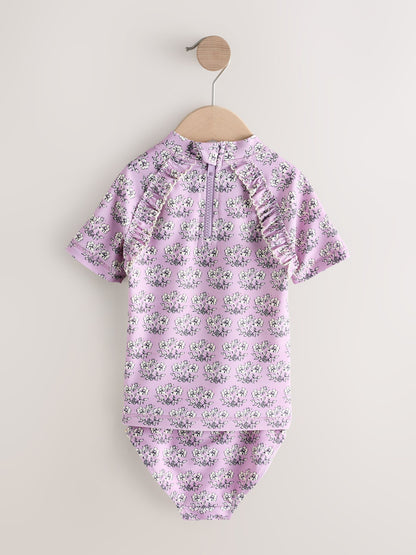 Lilac Purple Ditsy Floral Short Sleeved Sunsafe Swim Set (3mths-10yrs) - Size 3-6 Months (62-68cm)