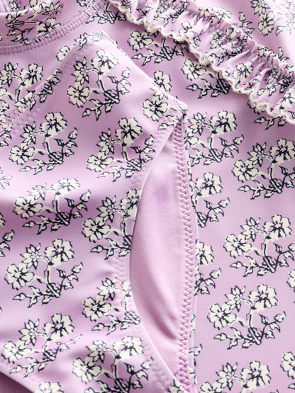 Lilac Purple Ditsy Floral Short Sleeved Sunsafe Swim Set (3mths-10yrs) - Size 3-6 Months (62-68cm)