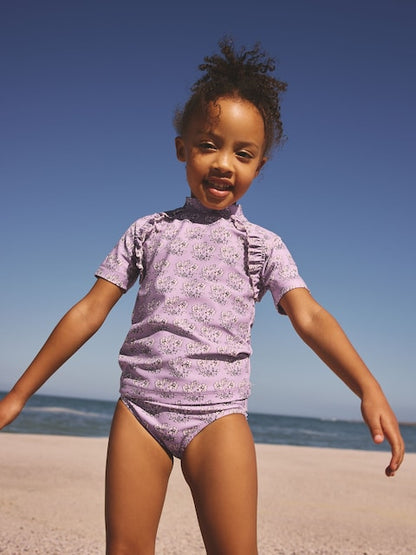 Lilac Purple Ditsy Floral Short Sleeved Sunsafe Swim Set (3mths-10yrs) - Size 3-6 Months (62-68cm)