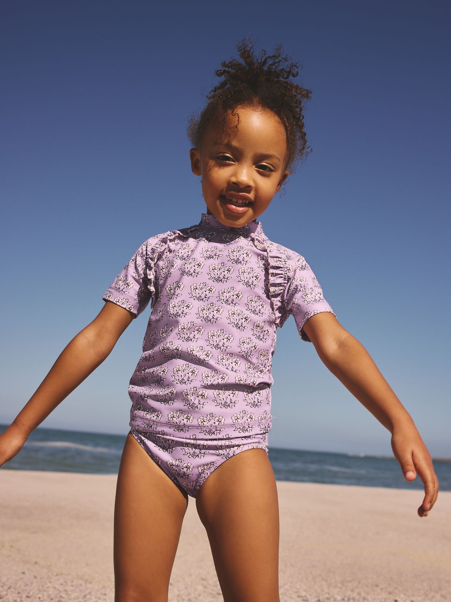 Lilac Purple Ditsy Floral Short Sleeved Sunsafe Swim Set (3mths-10yrs) - Size 3-6 Months (62-68cm) - Default 1