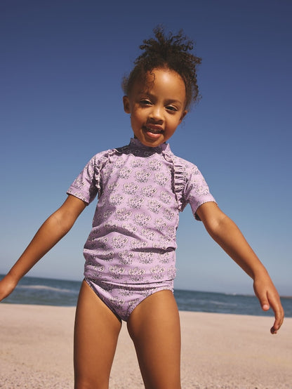 Lilac Purple Ditsy Floral Short Sleeved Sunsafe Swim Set (3mths-10yrs) - Size 3-6 Months (62-68cm)