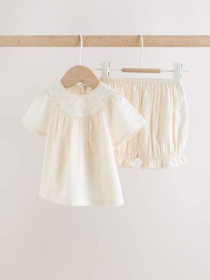 White Woven Baby Top and Shorts 2 Piece Set (0mths-2yrs) - 12-18 Months (80-86cm)