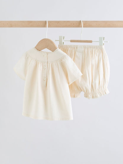 White Woven Baby Top and Shorts 2 Piece Set (0mths-2yrs)