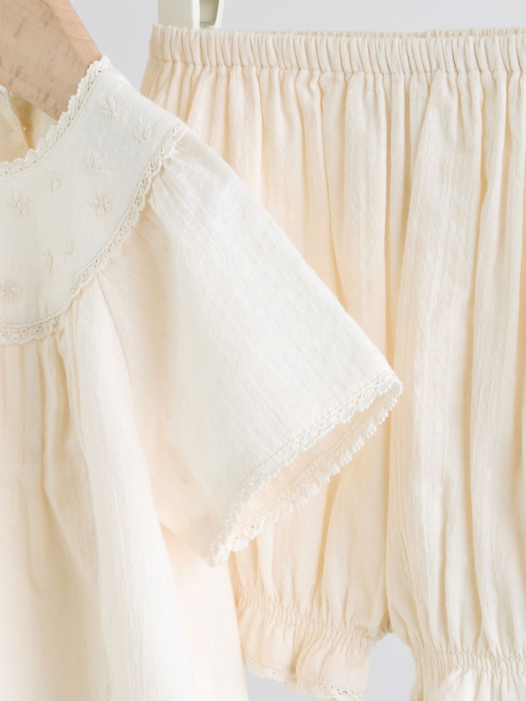 White Woven Baby Top and Shorts 2 Piece Set (0mths-2yrs)