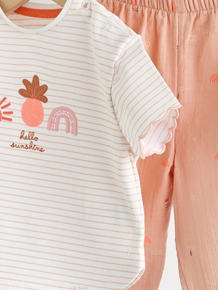 Ecru Short Sleeve Baby Tops and Wide Leg Leggings Set 2 Piece (0mths-2yrs)