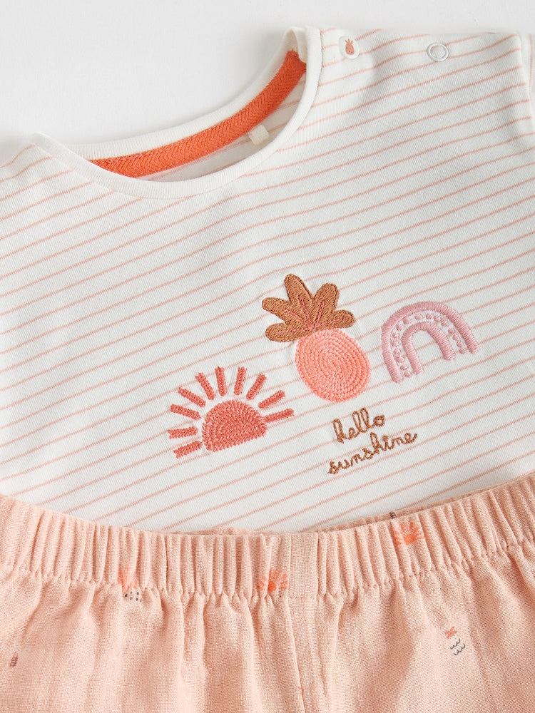 Ecru Short Sleeve Baby Tops and Wide Leg Leggings Set 2 Piece (0mths-2yrs)