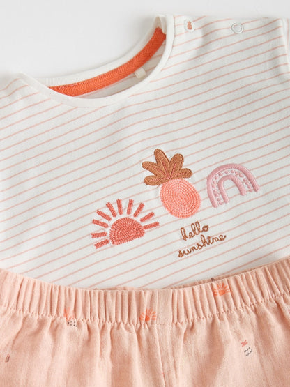 Ecru Short Sleeve Baby Tops and Wide Leg Leggings Set 2 Piece (0mths-2yrs)