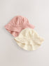 Pink and Beige Woven Baby Bucket Hats 2 Pack (0mths-2yrs) - Up To 3 Months (50 - 62cm)