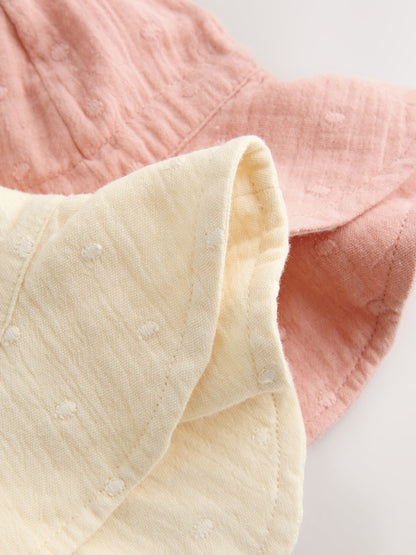 Pink and Beige Woven Baby Bucket Hats 2 Pack (0mths-2yrs)