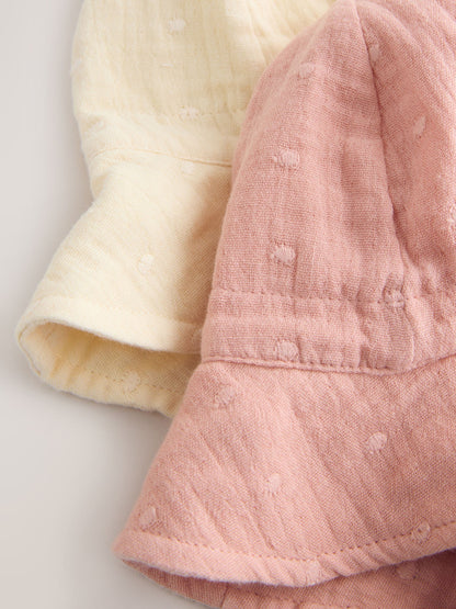 Pink and Beige Woven Baby Bucket Hats 2 Pack - Size 50cm (First Size)