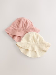 Pink and Beige Woven Baby Bucket Hats 2 Pack - Size 50cm (First Size)