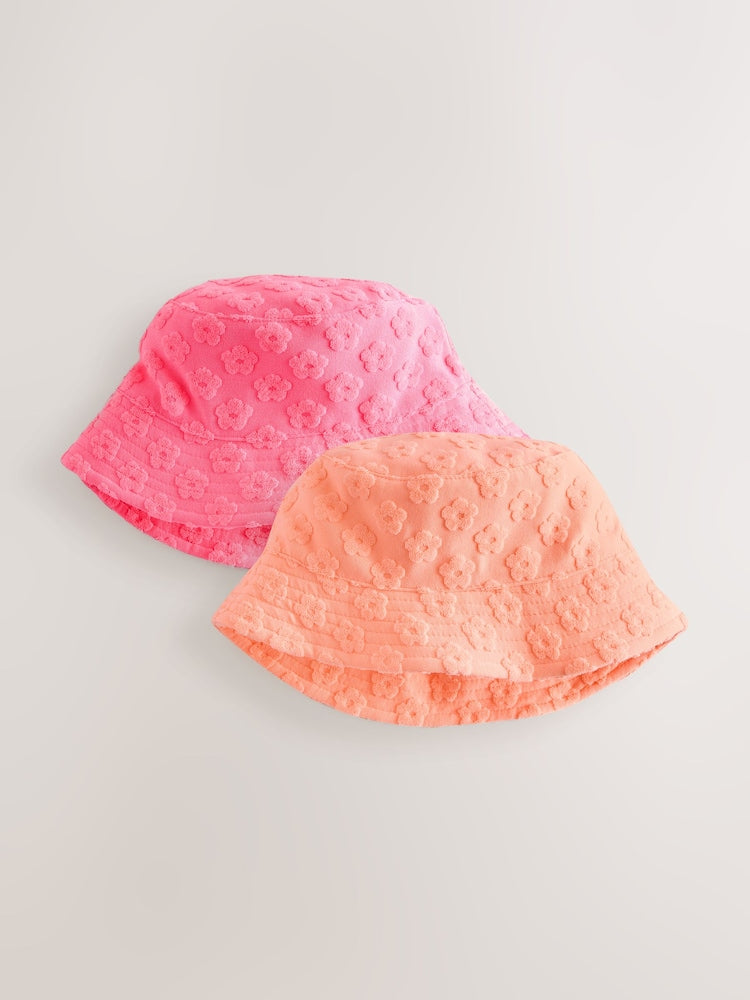 Pink/Orange Fluro Towelling Baby Bucket Hat 2 Pack