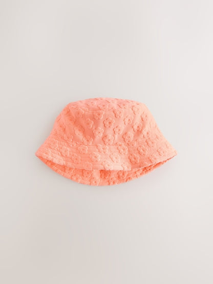 Pink/Orange Fluro Towelling Baby Bucket Hat 2 Pack - Size 50cm (First Size)
