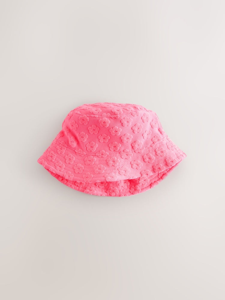 Pink/Orange Fluro Towelling Baby Bucket Hat 2 Pack