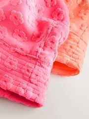 Pink/Orange Fluro Towelling Baby Bucket Hat 2 Pack - Size 50cm (First Size)