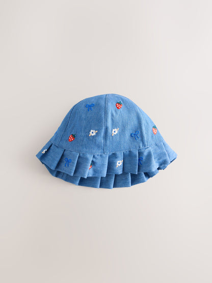 Blue and Red Embroidered Strawberry Baby Bucket Hats 2 Pack - Size 50cm (First Size)