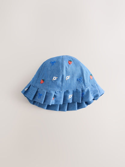 Blue and Red Embroidered Strawberry Baby Bucket Hats 2 Pack - Size 50cm (First Size)