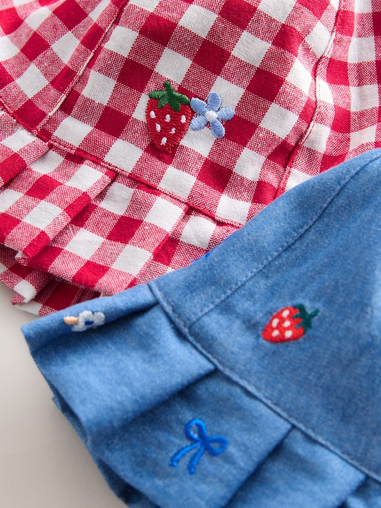 Blue and Red Embroidered Strawberry Baby Bucket Hats 2 Pack - Size 50cm (First Size)