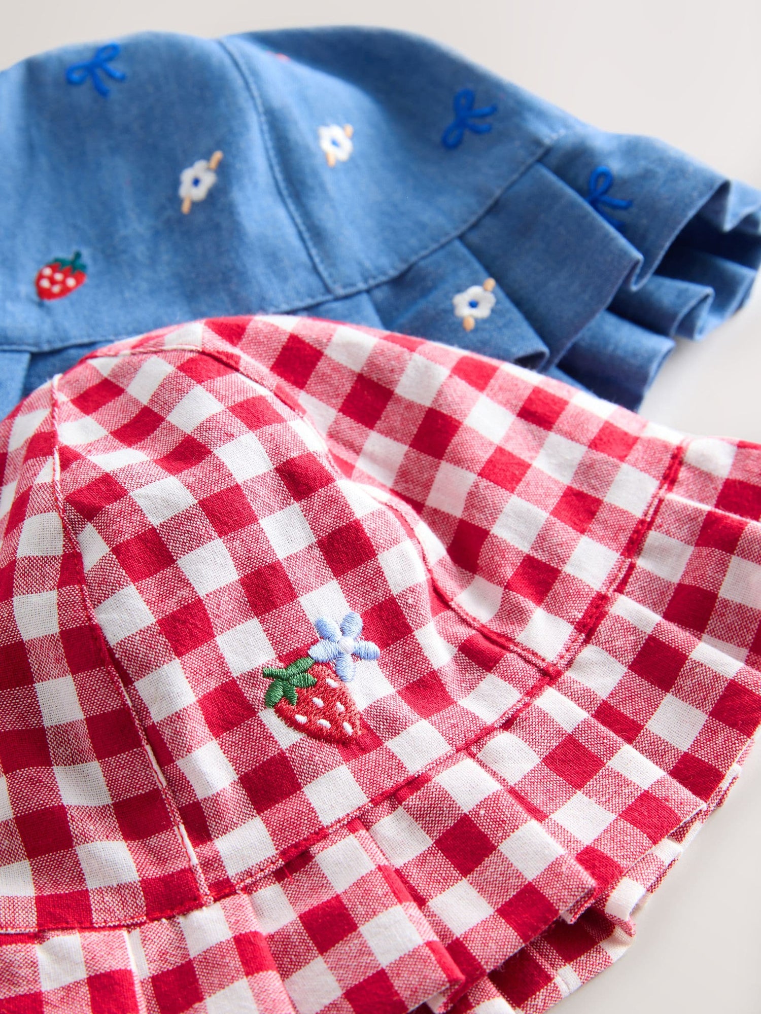 Blue and Red Embroidered Strawberry Baby Bucket Hats 2 Pack - Size 50cm (First Size)