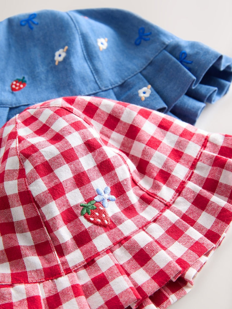 Blue and Red Embroidered Strawberry Baby Bucket Hats 2 Pack - Size 50cm (First Size)