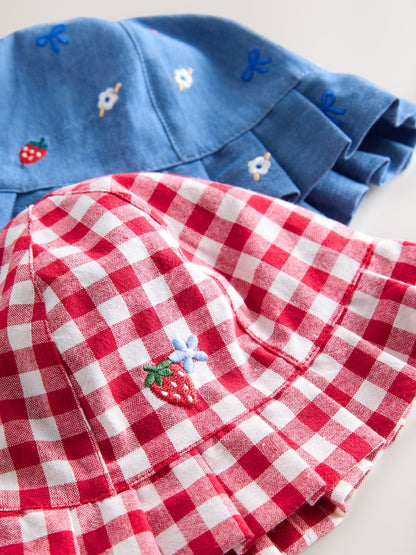 Blue and Red Embroidered Strawberry Baby Bucket Hats 2 Pack - Size 50cm (First Size)