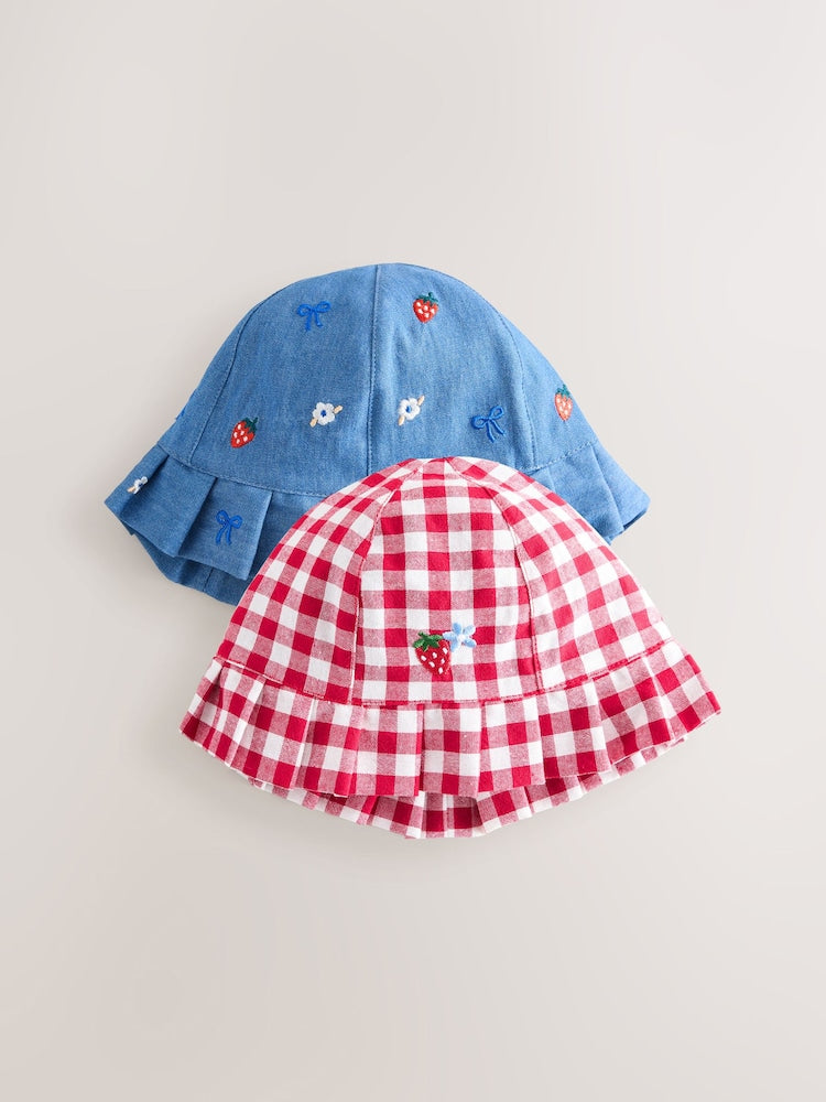 Blue and Red Embroidered Strawberry Baby Bucket Hats 2 Pack - Size 50cm (First Size)