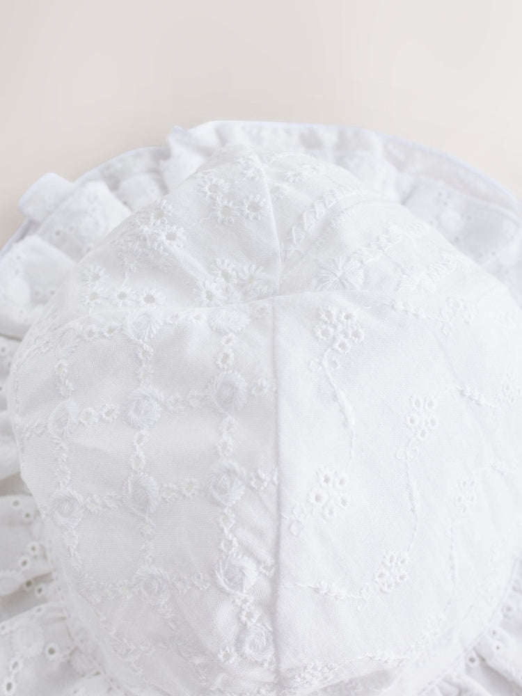 White Broderie Bucket Baby Hat - Size 50cm (First Size)