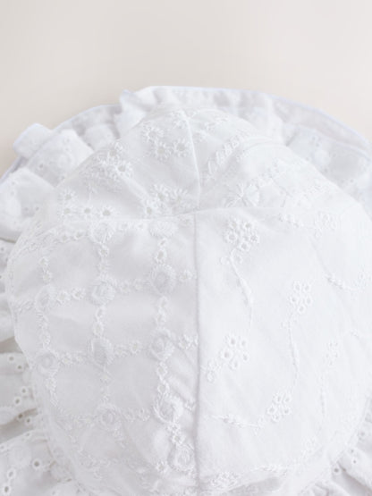 White Broderie Bucket Baby Hat - Size 50cm (First Size)
