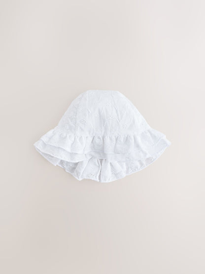 White Broderie Bucket Baby Hat - Size 50cm (First Size)