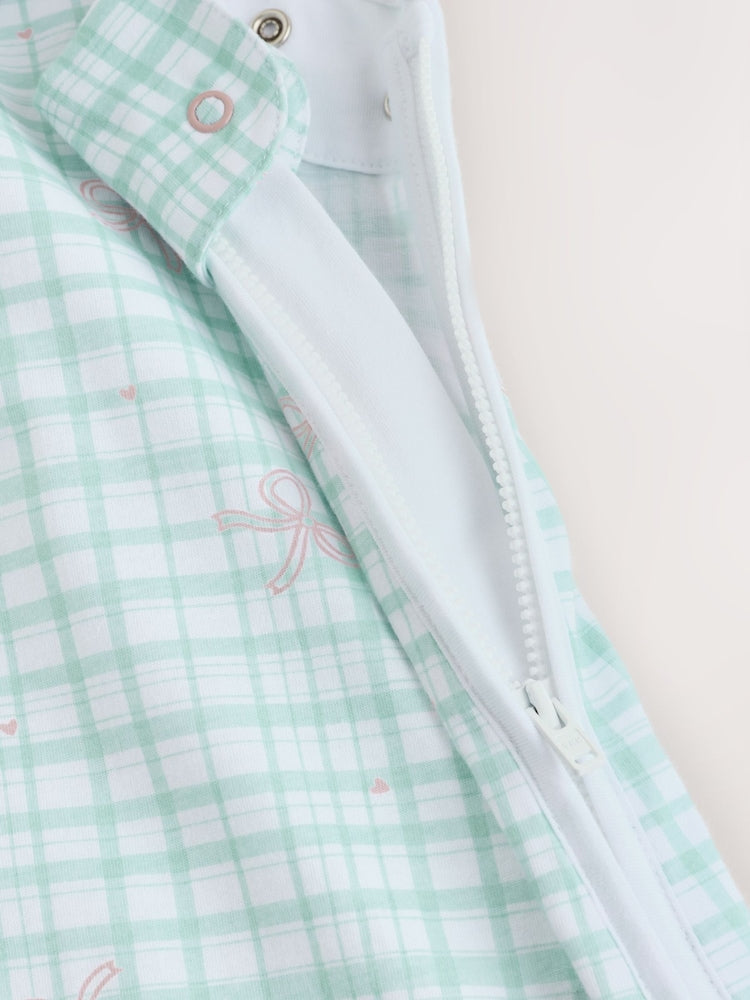 Green/Pink Gingham Bows 0.5 Tog Sleeveless Baby Sleep Bag
