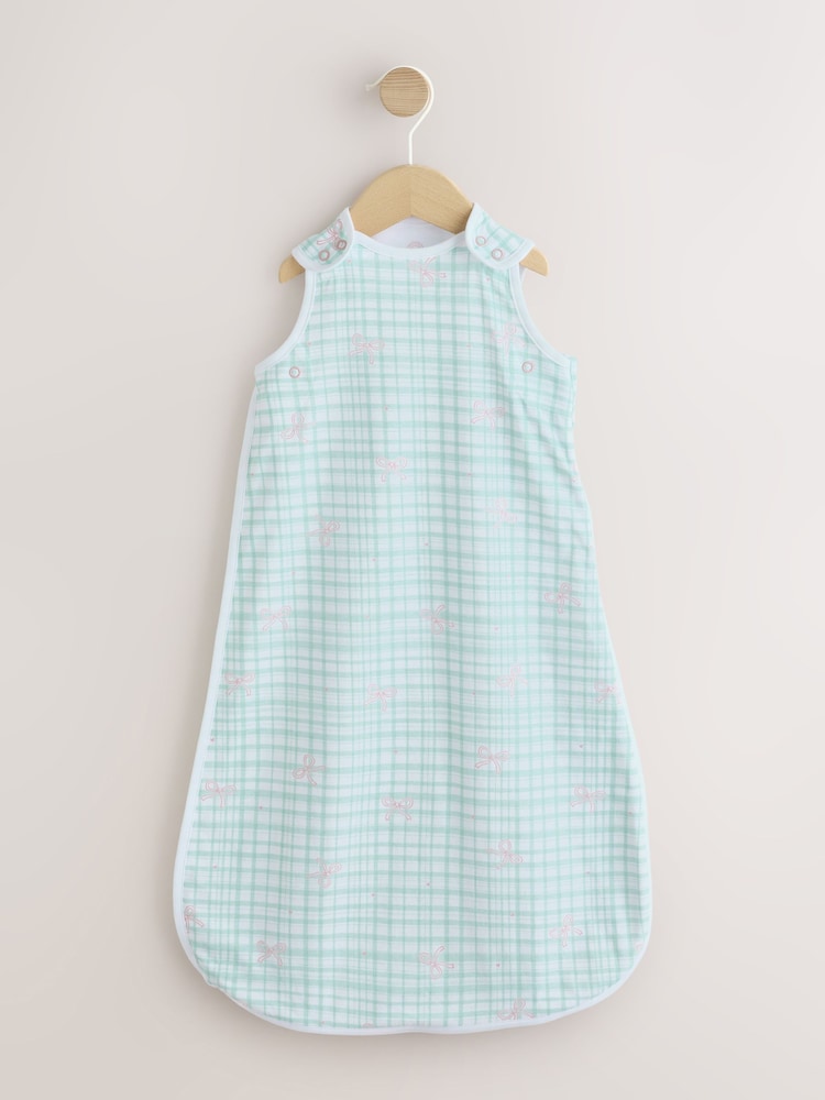 Green/Pink Gingham Bows 0.5 Tog Sleeveless Baby Sleep Bag