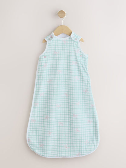 Green/Pink Gingham Bows 0.5 Tog Sleeveless Baby Sleep Bag