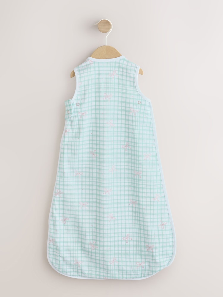 Green/Pink Gingham Bows 0.5 Tog Sleeveless Baby Sleep Bag