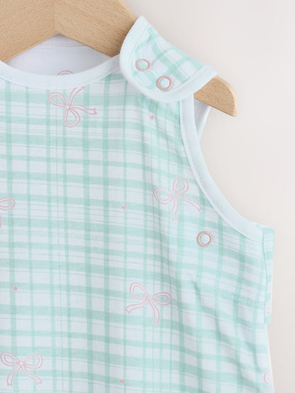 Green/Pink Gingham Bows 0.5 Tog Sleeveless Baby Sleep Bag