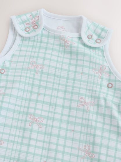 Green/Pink Gingham Bows 0.5 Tog Sleeveless Baby Sleep Bag