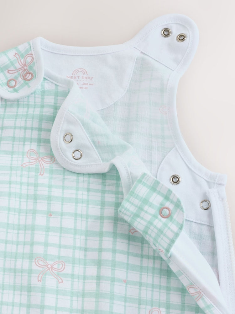 Green/Pink Gingham Bows 0.5 Tog Sleeveless Baby Sleep Bag