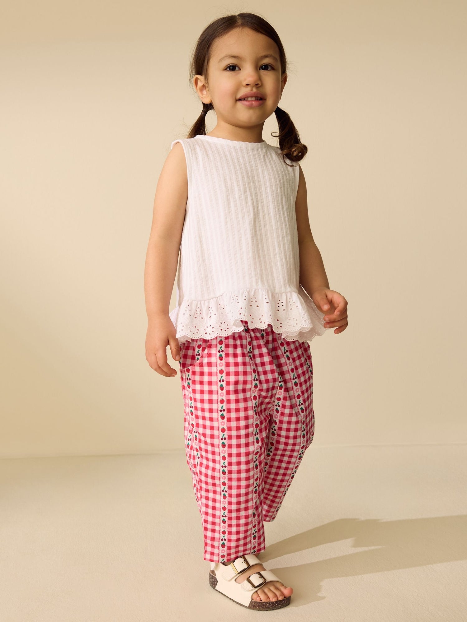Pink/ Red Gingham Pullon Trousers (3mths-7yrs) - Size 3-6 Months (62-68cm) - Option 1